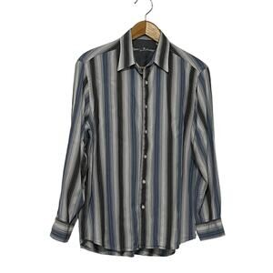 TOMMY BAHAMA Men's L Vintage Y2K Blue Grey Striped Long Sleeve Shirt